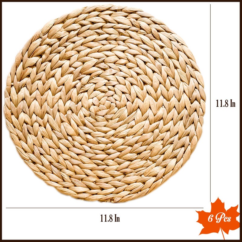 SOKFARM Woven Placemats Set of 6, Table Mats Set of 6, Water Hyacinth Round Placemats for Round Table, Chargers for Dinner Plates, Wicker Chargers for Dinner Plates, Woven Placemat, Place Mats 11.8 in - Image 2